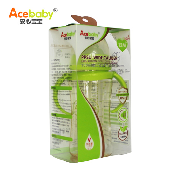 安心寶寶300ml寬口雙耳自動PPSU奶瓶綠色盒裝