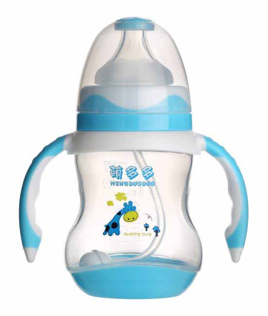 萌多多PP寬口180ml雙色蘭白手柄自動(dòng)奶瓶