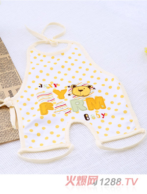 金色小魚米白雙面布快樂(lè)熊連腳肚兜