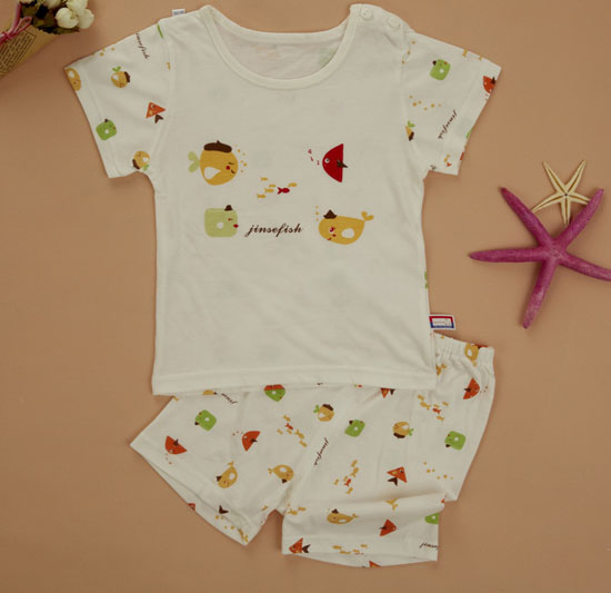 金色小魚蘆薈纖維單面小魚短袖肩開套