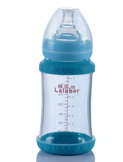 拉貝爾8安士寬口徑連藍(lán)色感溫保護(hù)環(huán)玻璃奶瓶