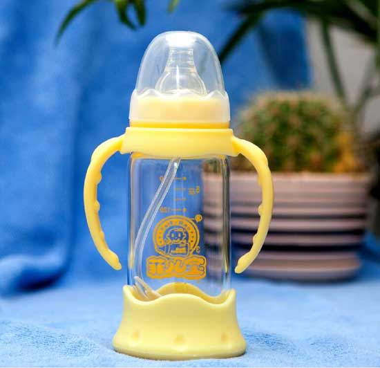 菲兒寶150毫升標(biāo)口晶鉆防爆防脹氣玻璃奶瓶-(黃色)