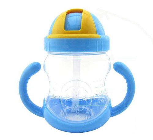 優(yōu)冠寶貝雙耳PP吸管杯280ml藍(lán)色