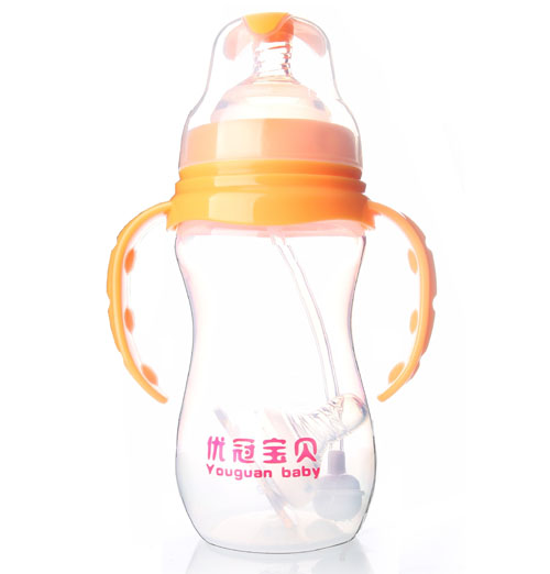 優(yōu)冠寶貝寬口徑PP奶瓶270ml橙色
