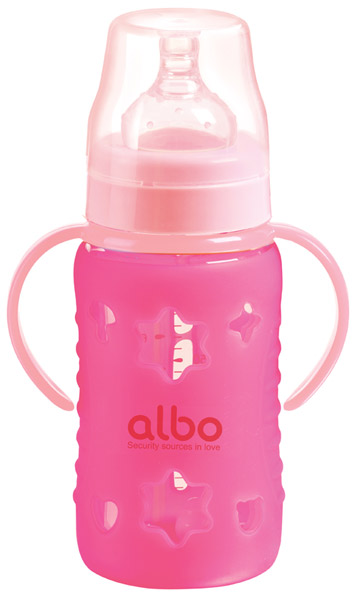 愛(ài)樂(lè)寶240ml硅膠感溫自動(dòng)玻璃奶瓶紫紅