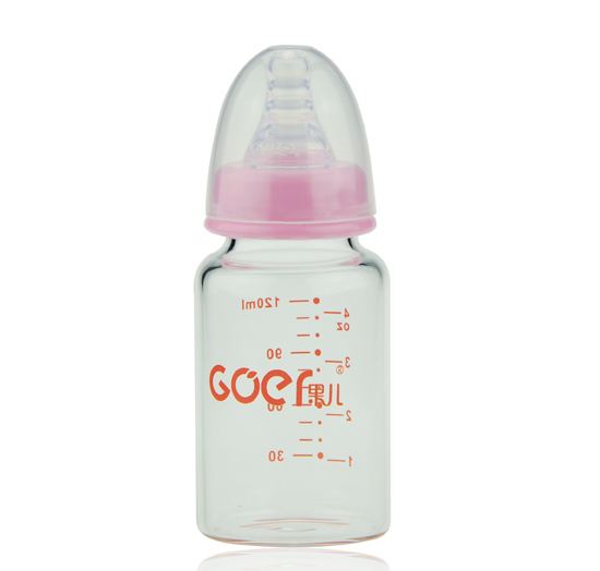 果兒120ML標(biāo)口晶鉆玻璃奶瓶粉色