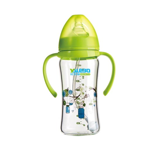 優(yōu)樂寶寬口徑有柄自動(dòng)晶鉆玻璃奶瓶240ML(Y)