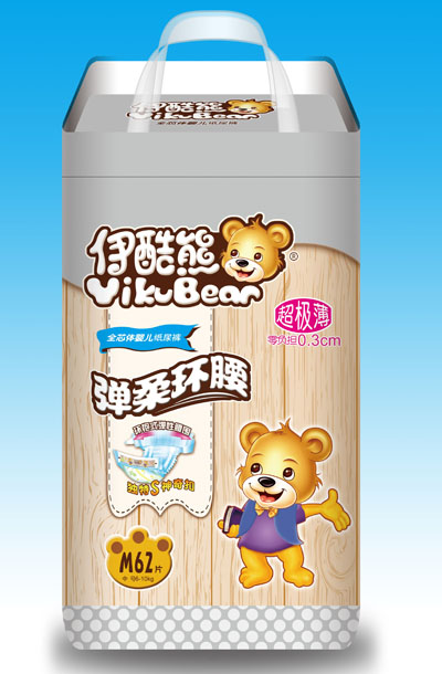 伊酷熊全芯體嬰兒紙尿褲M碼62片