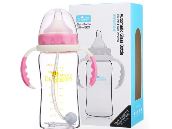 格林博士寬口玻璃自動(dòng)奶瓶240ML紅色