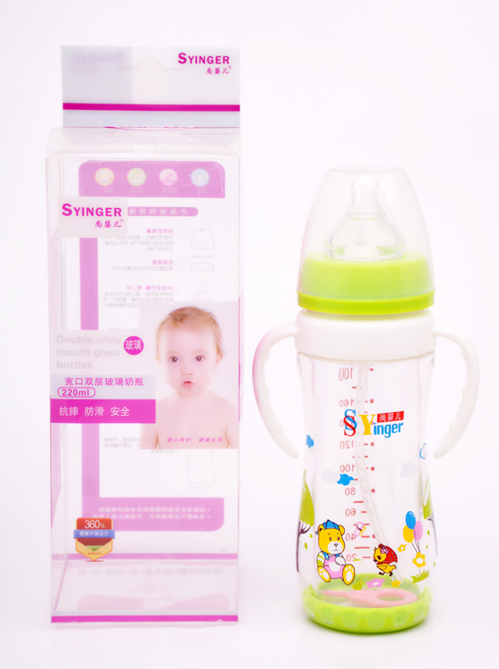 尚yinge寬口雙層玻璃奶瓶220ML綠色
