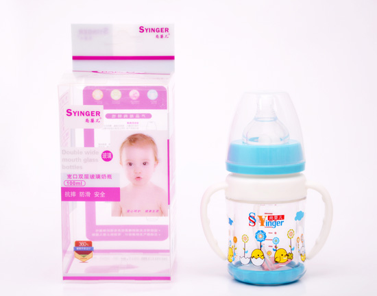 尚yinge寬口雙層玻璃奶瓶100ML藍(lán)色