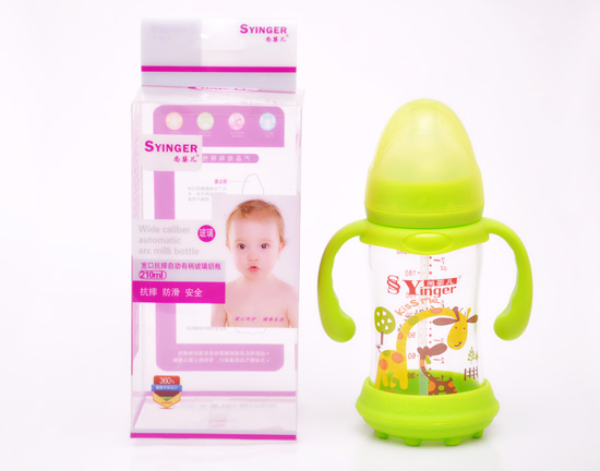 尚yinge寬口抗摔自動(dòng)有柄玻璃奶瓶210ML綠色