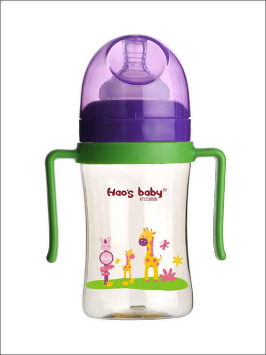 好氏嬰童長(zhǎng)頸鹿印花綠色雙柄奶瓶(中)