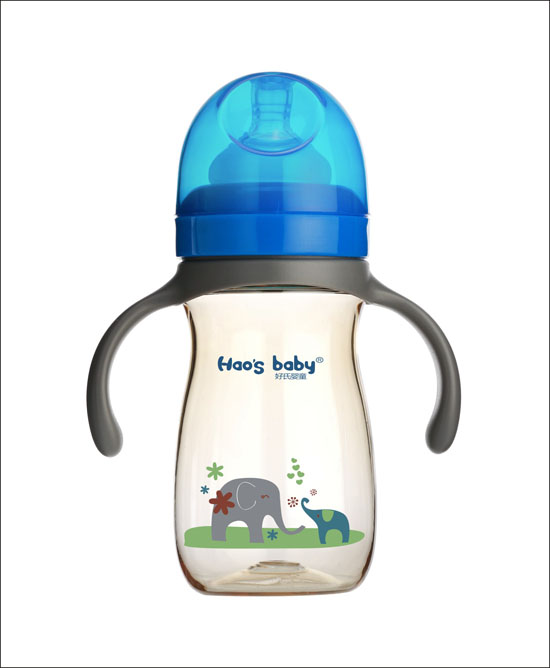 好氏嬰童小象印花藍(lán)色雙柄奶瓶(大)