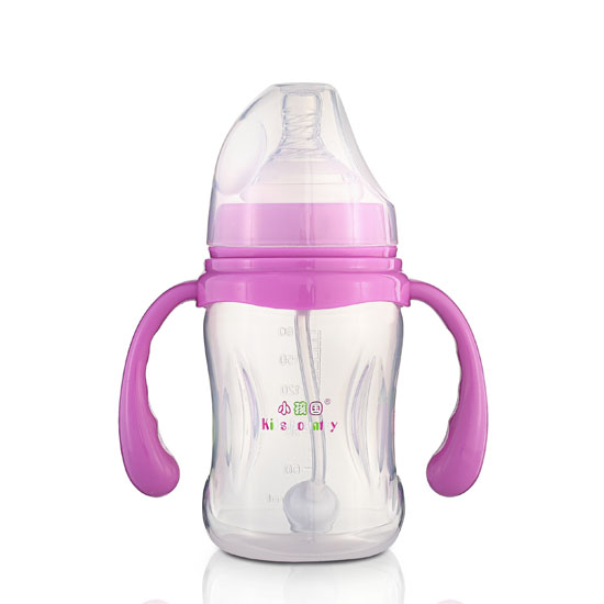 小孩國(guó)寬口自動(dòng)柳葉形PP奶瓶180ML紫色