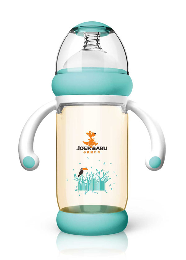 小袋鼠巴布PPSU防燙自動寬口奶瓶240ml藍(lán)色