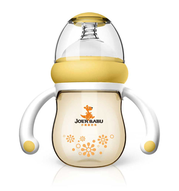 小袋鼠巴布梨形PPSU自動(dòng)寬口奶瓶160ml黃色