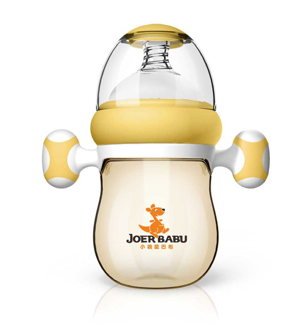 小袋鼠巴布自動(dòng)按摩手柄PPSU寬口奶瓶160ml黃色