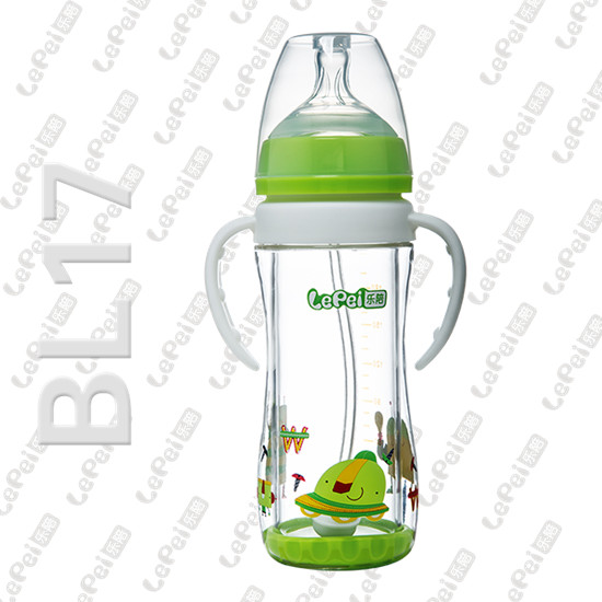 樂陪花紋玻璃奶瓶綠