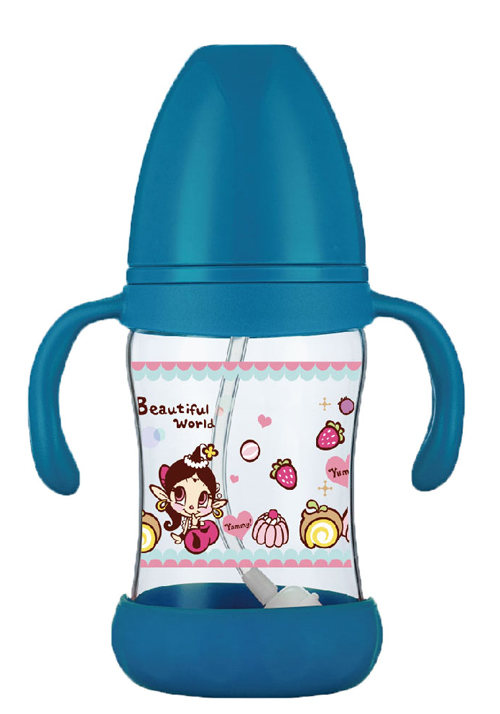 紐優(yōu)180ML感溫玻璃防摔奶瓶藍色