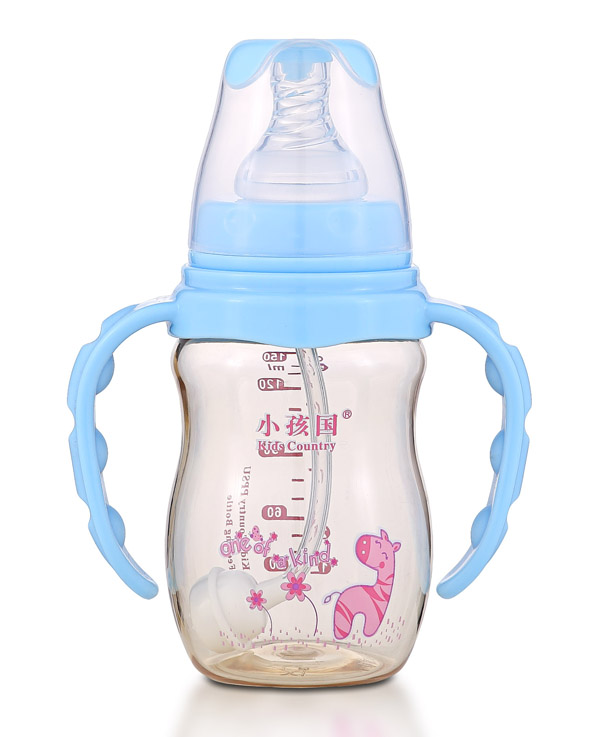 小孩國初生標(biāo)口弧形自動PPSU奶瓶 藍色150ML