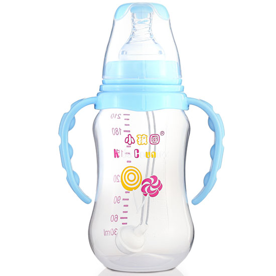 小孩國(guó)標(biāo)口自動(dòng)弧形PP安全奶瓶210 ML藍(lán)色