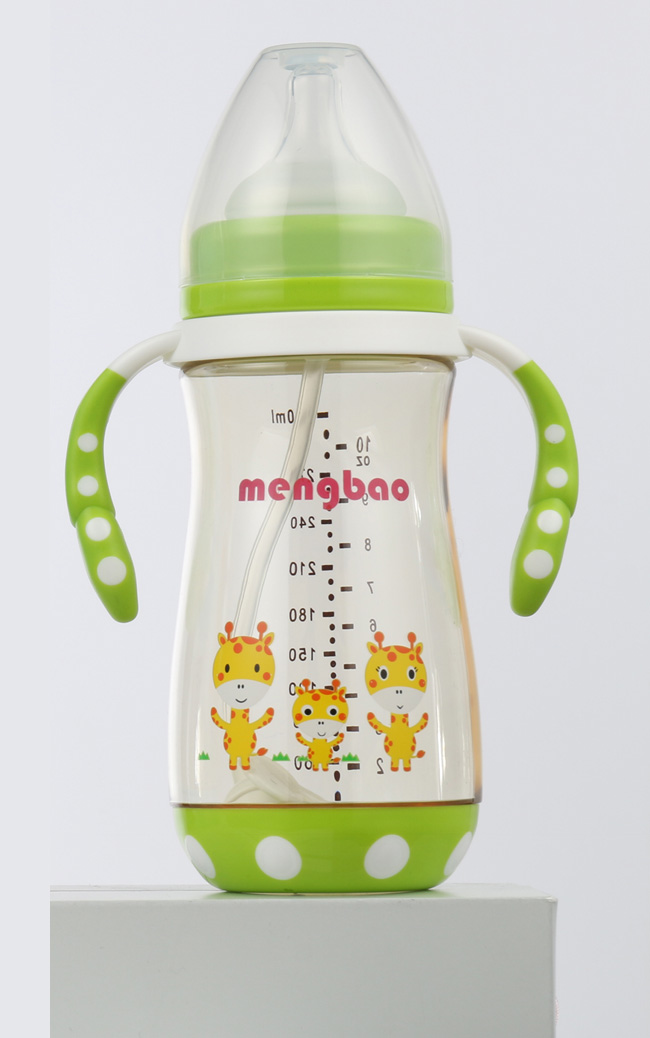 盟寶防摔底座PPSU奶瓶-綠色300ml