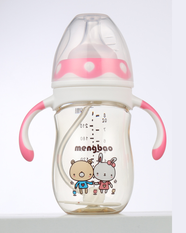 盟寶企鵝型PPSU奶瓶-粉色210ml