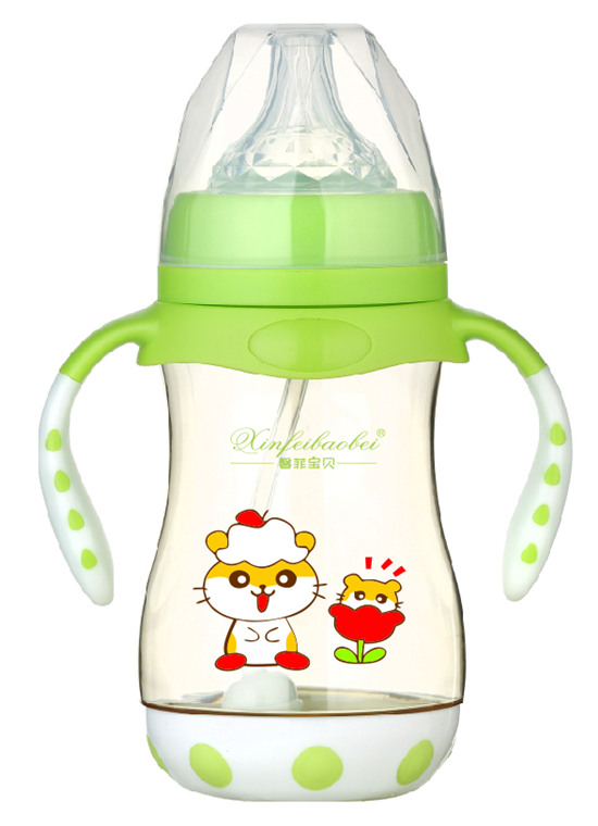 馨菲寶貝奶瓶帶底座雙柄綠色