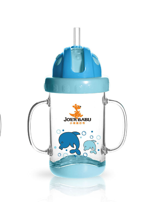 小袋鼠巴布晶透學飲杯260ml藍色