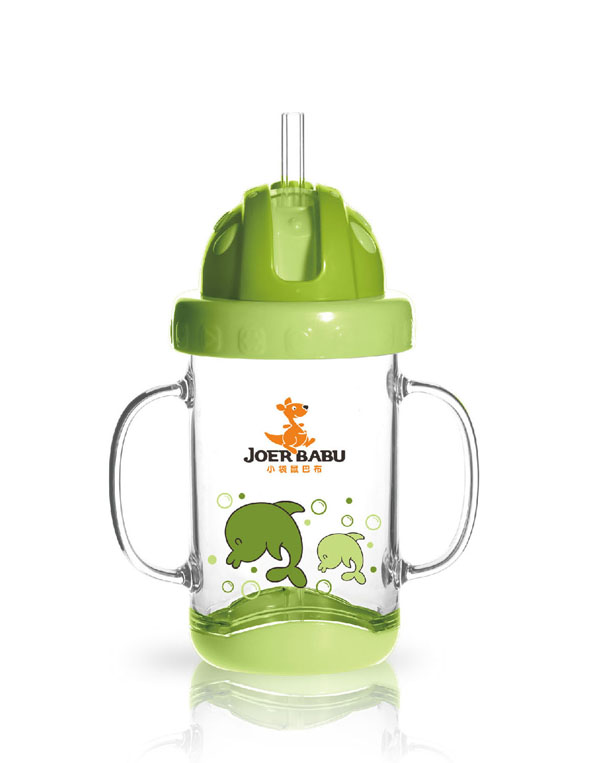 小袋鼠巴布晶透學飲杯260ml綠色.jpg