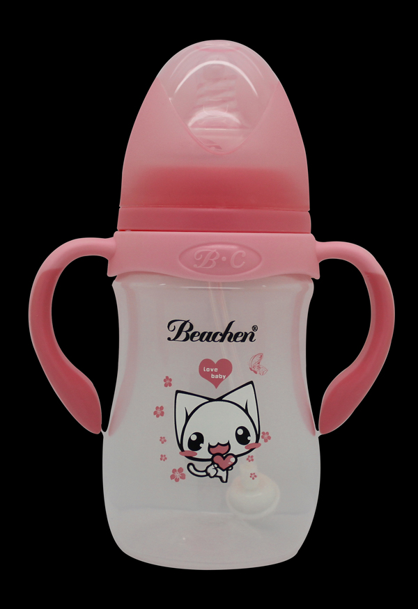 貝臣240ml 寬口PP帶手柄自動吸奶瓶(配吸嘴+吸管)