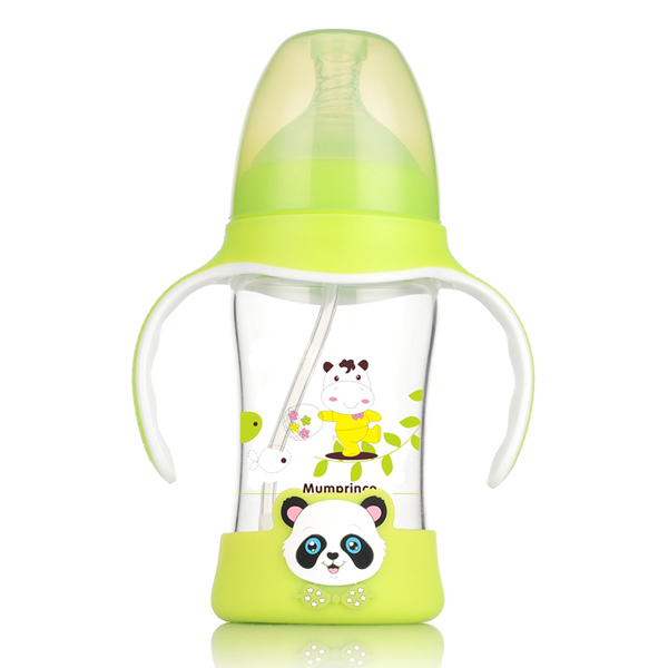 媽咪王子防摔晶鉆玻璃雙色寬口奶瓶200ml 綠色