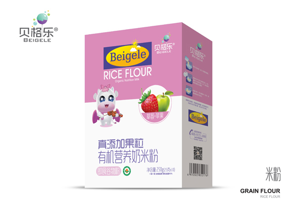 貝格樂真添加果粒有機(jī)營養(yǎng)奶米粉-草莓+蘋果 盒裝