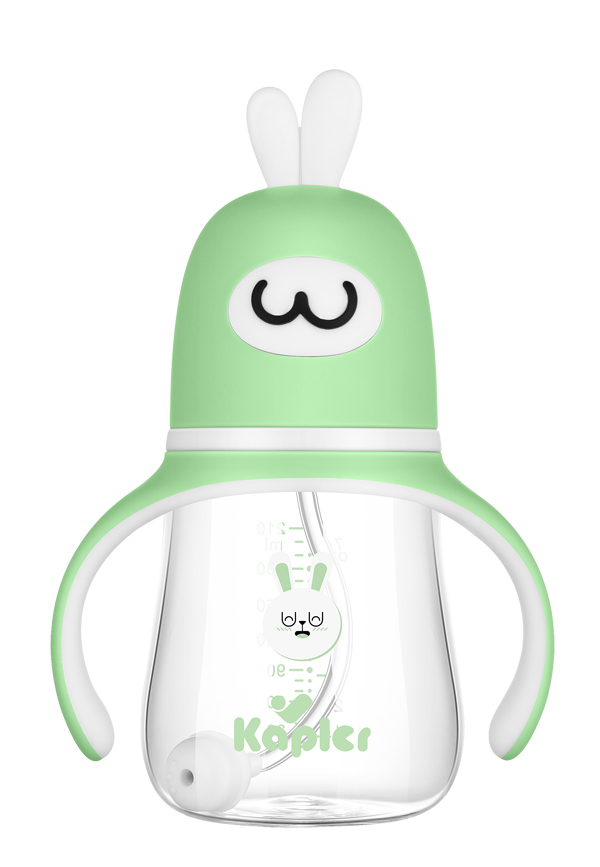 康喂兒趣萌兔玻璃 寬口奶瓶210ML 綠色