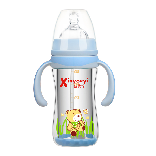 新優(yōu)怡雙層防爆玻璃奶瓶180ml 藍(lán)色