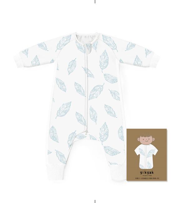 yikyak四層紗布長袖分腿睡袋(側(cè)拼款) 白羽.jpg