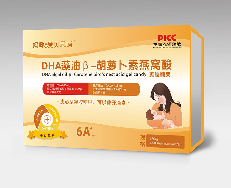 媽咪愛(ài)貝思哺DHA藻油β-胡蘿卜素燕窩酸凝膠糖果 120粒