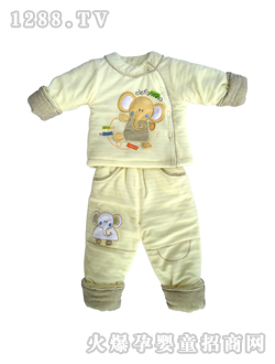 安嬰寶黃色大象圓領斜開套