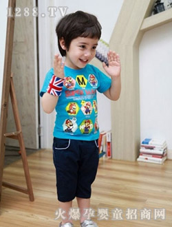 豬豬俠藍色卡通圓領上衣