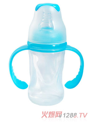 親恩4安標口花型雙柄PP奶瓶（蘭色）