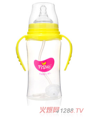 小魚兒PP雙柄自動奶瓶300ml黃色