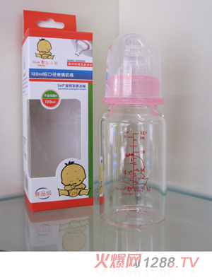 愛(ài)乳小熊120ml標(biāo)口徑玻璃奶瓶粉色