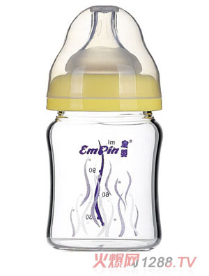 皇嬰寬口晶鉆玻璃小奶瓶120ml黃色