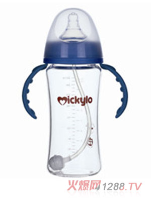 米奇樂(lè)晶鉆玻璃寬口自動(dòng)奶瓶260ml