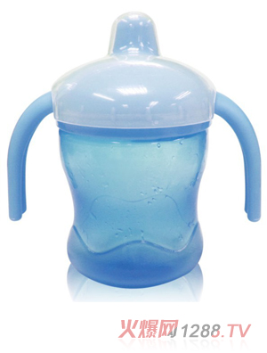 媽媽易嬰兒波浪學(xué)水杯雙耳學(xué)飲杯藍色
