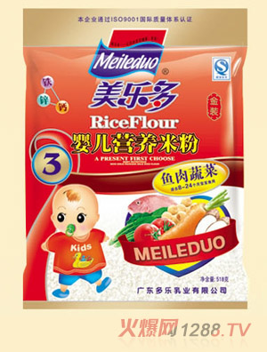 美多樂(lè)袋裝魚(yú)肉蔬菜嬰兒營(yíng)養(yǎng)米粉3段