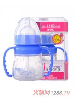 矽利康液體硅膠奶瓶150ml藍色