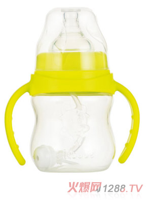okbebe寬口徑弧形PP自動(dòng)握把奶瓶1014