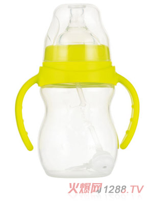 okbebe寬口徑弧形PP自動(dòng)握把奶瓶A-1075
